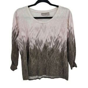 Vtg Chico's Cotton Top Sz 1 Pink Brown Ombre Ikat Lightweight Resort‎ Beach